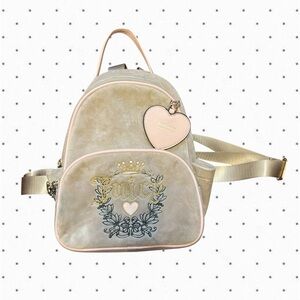 Y2K Juicy Couture Pale Tan Gold Mini Backpack with Pink Trim